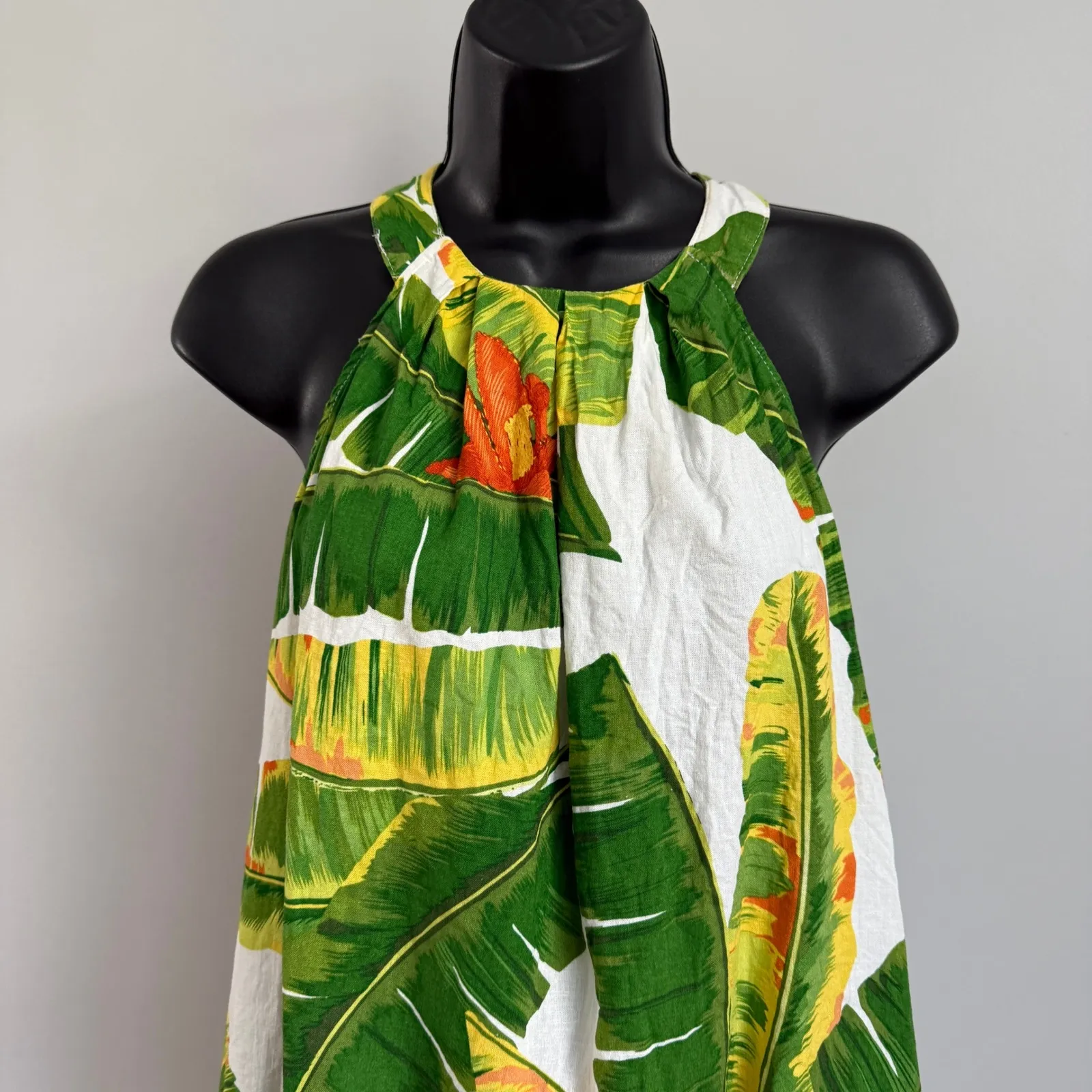 Cynthia Rowley White Green Linen Tropical Halter Top Vacation Resort sz L‎ - Image 2