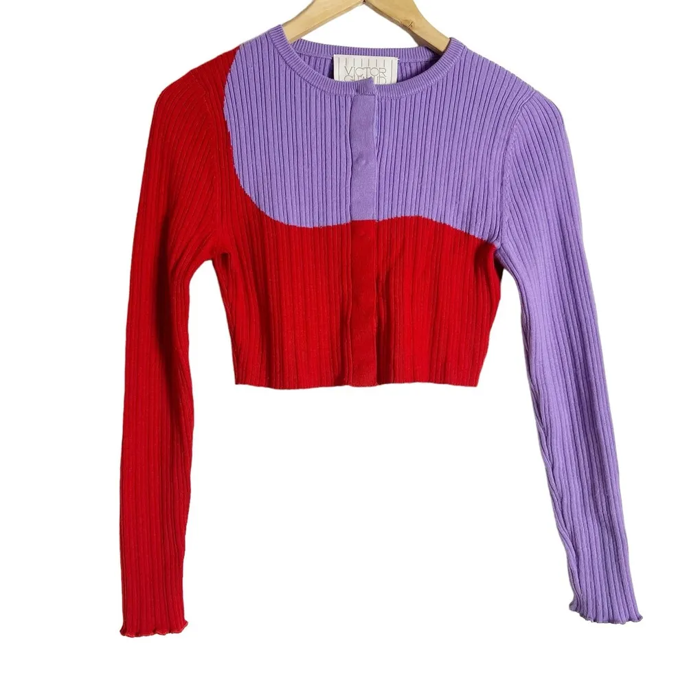 Victor Glemaud Red Purple Colorblock Cropped Cardigan Wool Sweater XS - Image 6