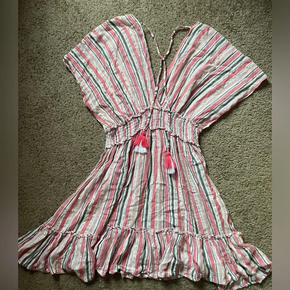 NWOT Blue Island pink, white, blue, silver stripe swim coverup dress size small - Image 7