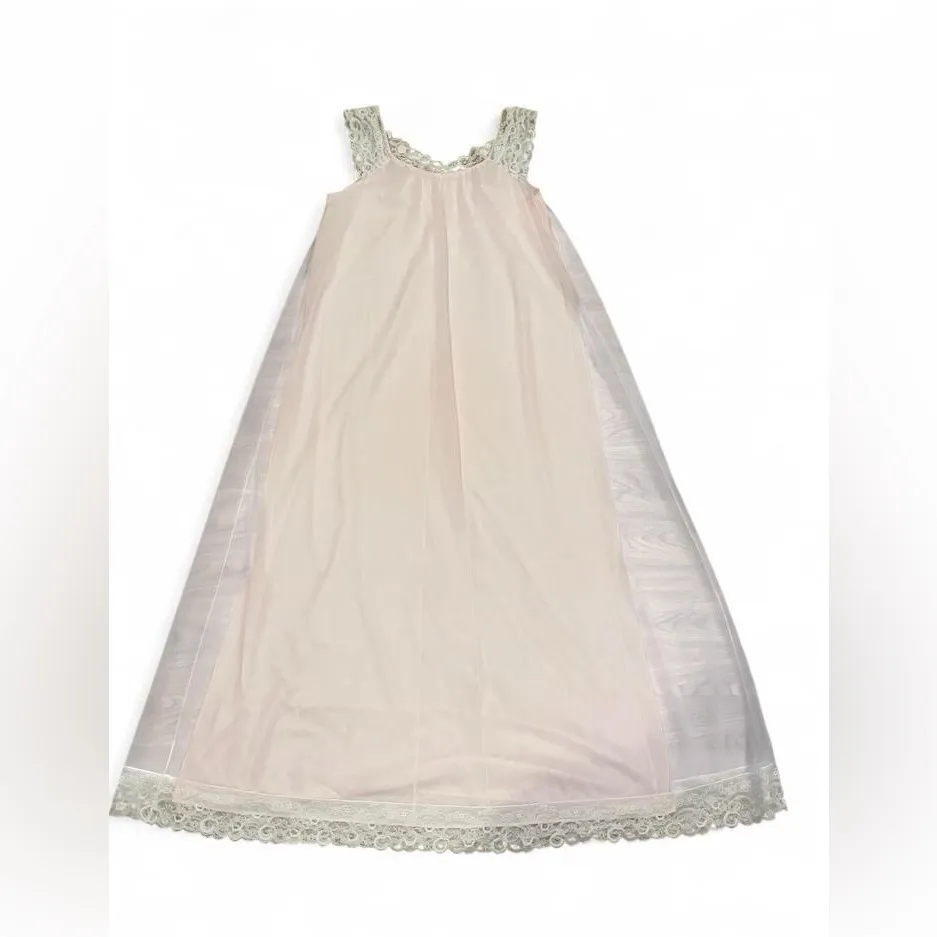 Vintage 1980s coquette baby pink maxi lingerie dress with lace trim - Image 6