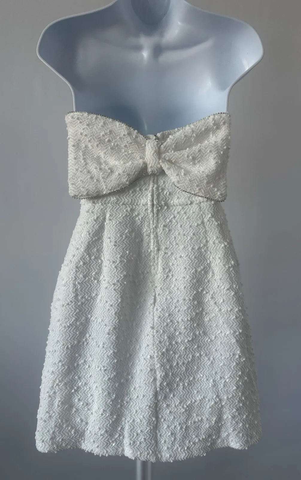NWT Francesca's Textured White Rhinestone Sequin Bow Dress, Sz L (b31) Size L - Image 1