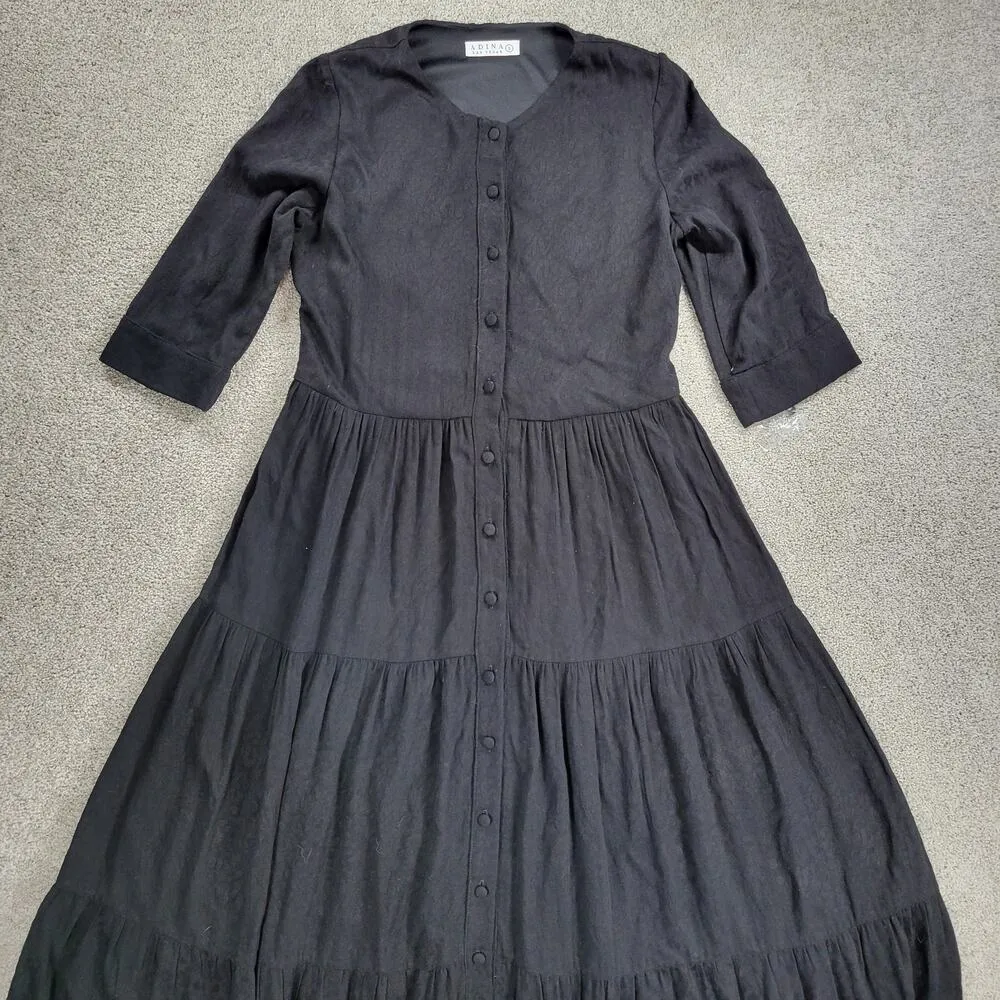 Adina Las Vegas Shirt Dress Womens S Black Animal Print Jacquard Tiered Maxi - Image 9