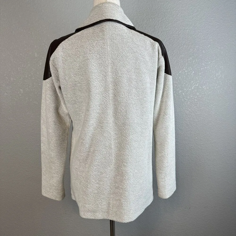 Michael Stars Womens Tweed Leather Trim Zip Moto Jacket Size Small Beige Brown - Image 5