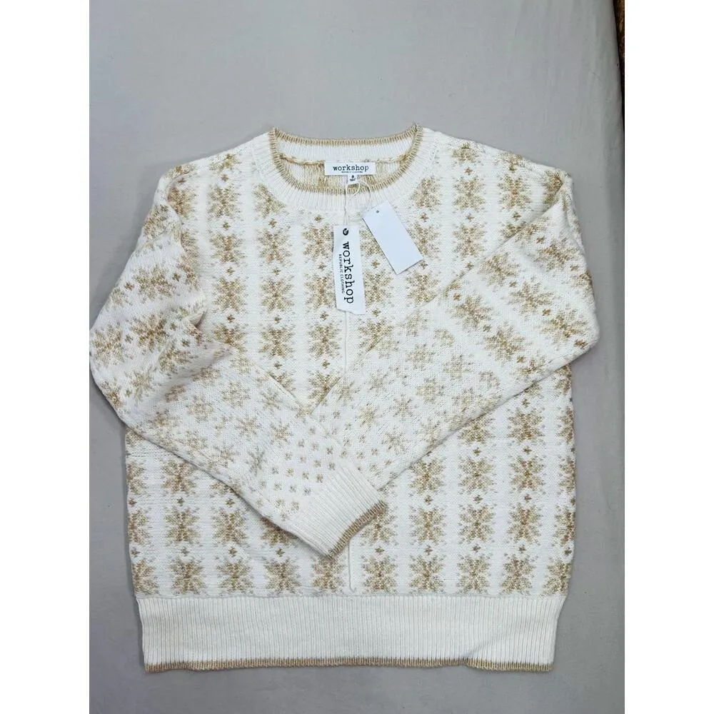 NWT Workshop Republic Clothing Womens Sweater Size XS Fair Isle Cream Gold Cozy - Image 3