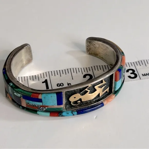 Vintage Native American Phillip Sekaquaptewa Hopi Indian Cuff Bracelet‎ Blue - Image 7