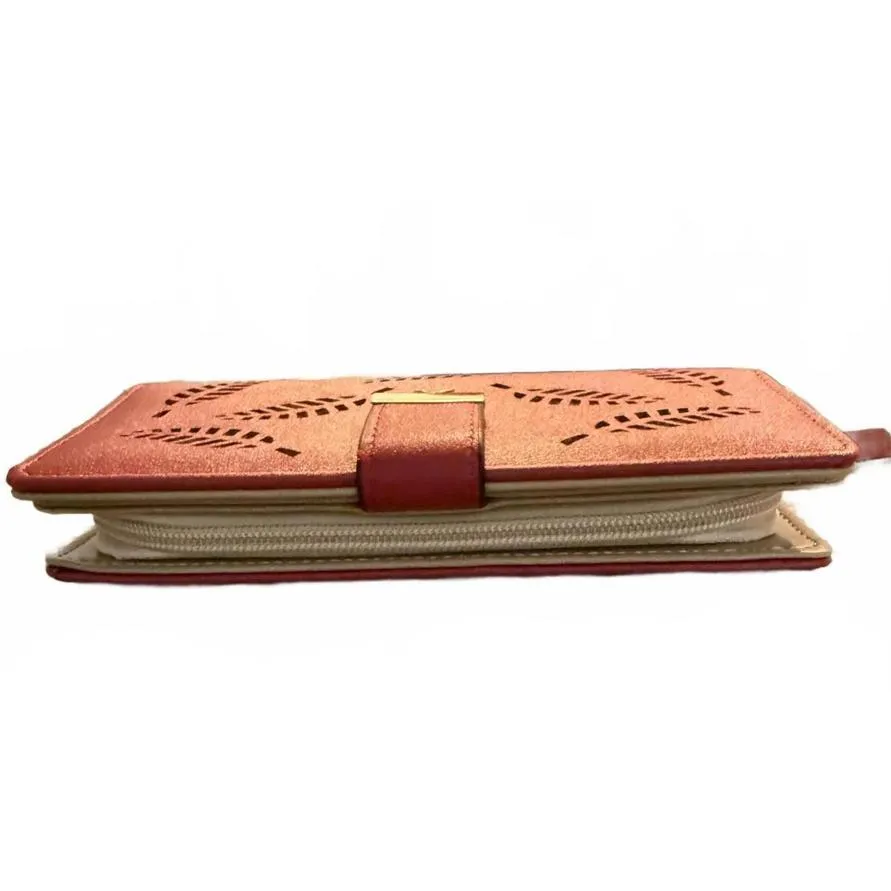 Women's Red Envelope Wallet with Cutout Gold Leaves ID Holder Credit Card Slots - Image 6