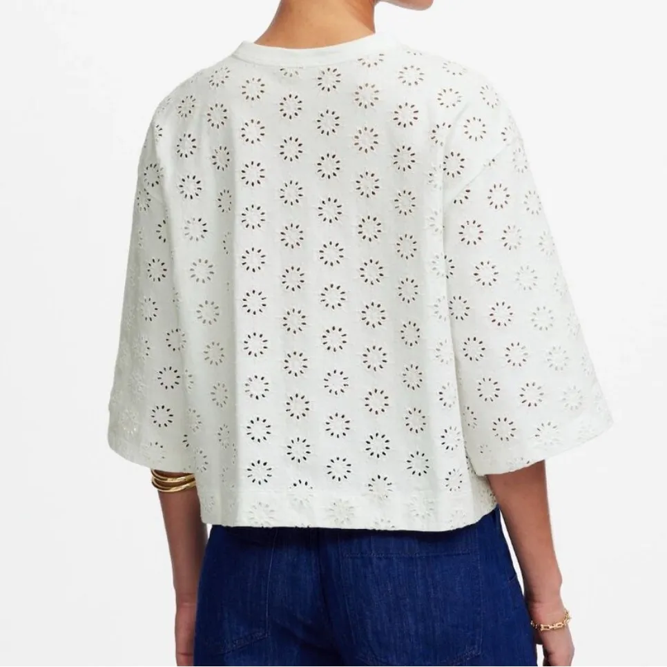 Madewell NWT Madewell Embroidered Wide-Sleeve Boxy Eyelet Tee size small - Image 2
