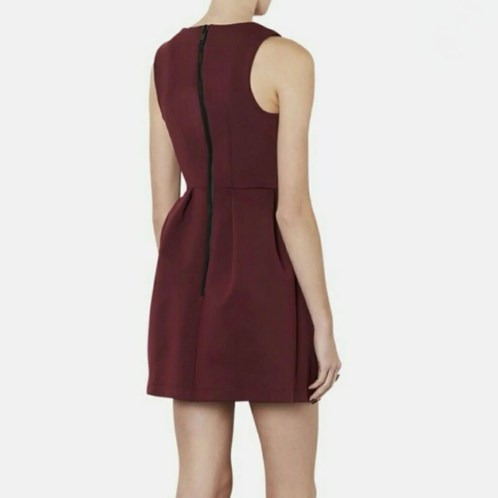 Topshop Burgundy Wine Sleeveless A-Line Scuba Dress - Image 2