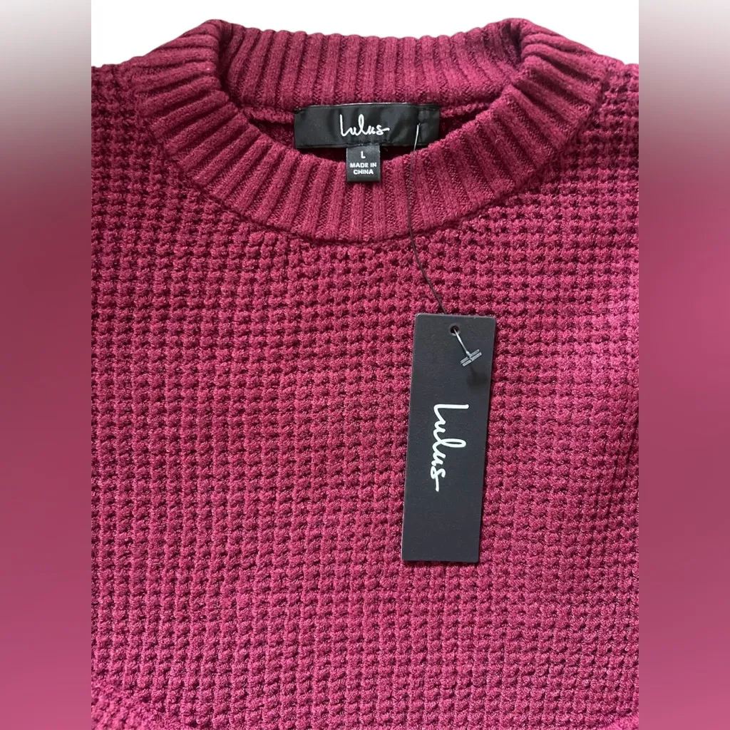 Lulu’s Sweetheart Burgundy Waffle Knit Two-Piece Sweater Dress | Large NWT - Image 3