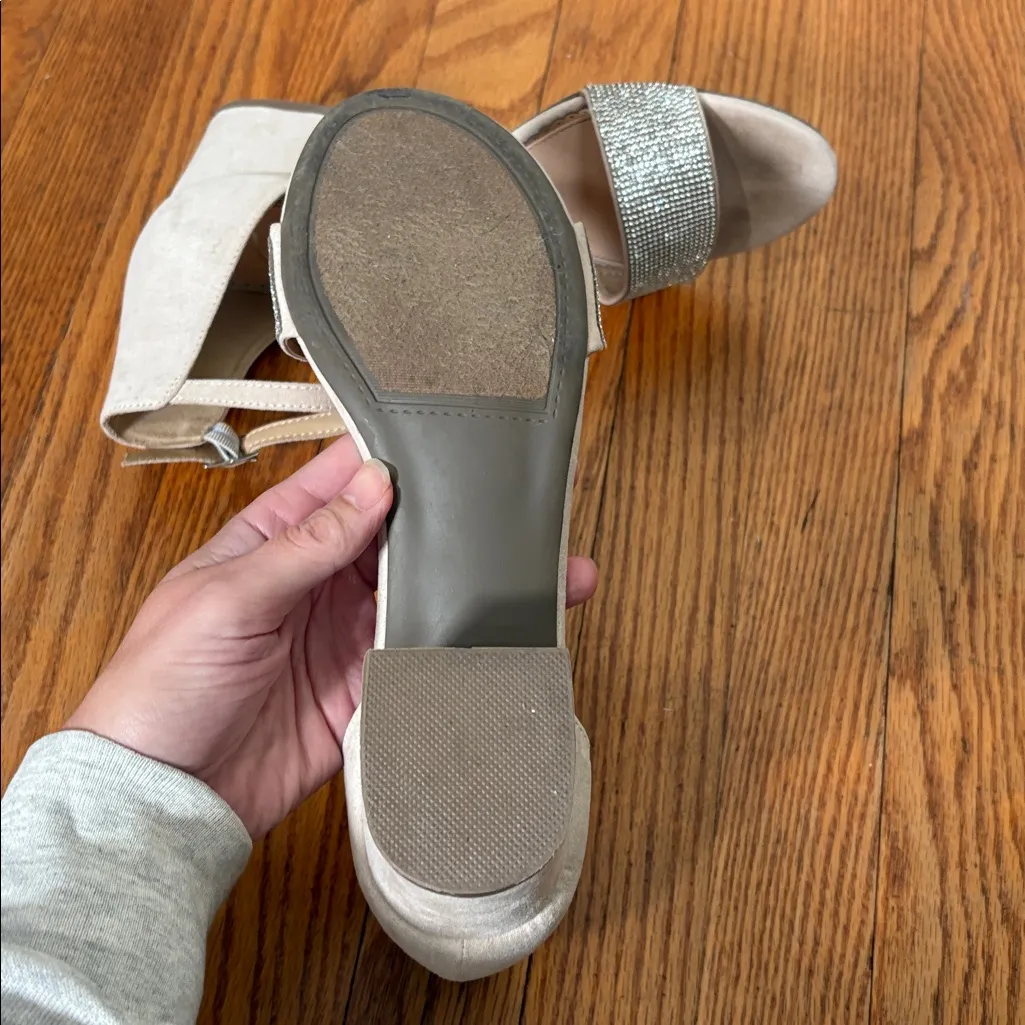 Sugar Machelene dressy‎ block heel sandal rhinestone beige strap size 10 Silver - Image 10