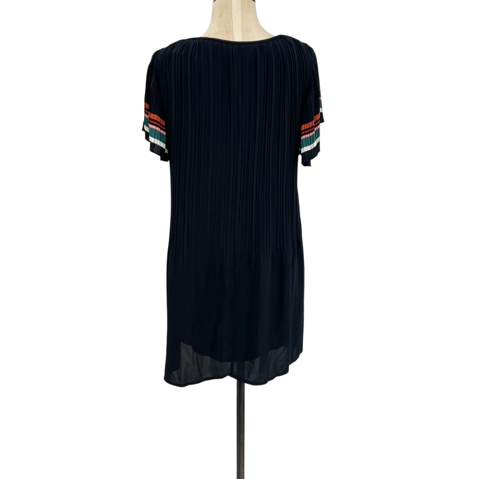 Maje Rolini‎ Dress Plisse Crepe Striped Detail Navy Blue Size 3 US Large - Image 9