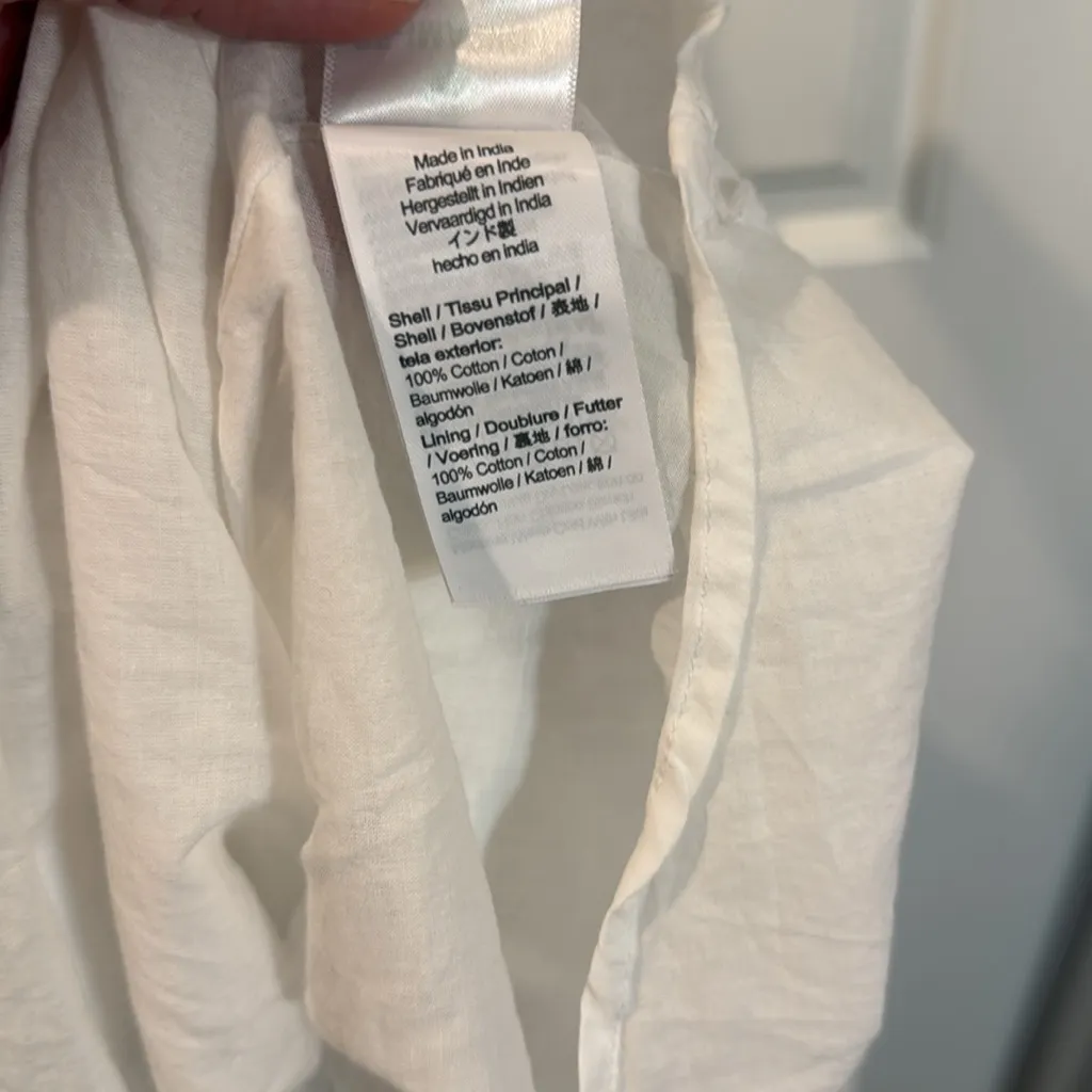 J.Crew Dress White Blue Poplin Midi Cotton Puff Sleeve Tiered Floral pockets 2 - Image 5