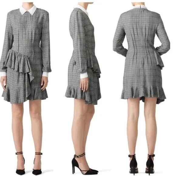 PETERSYN Womens Grey Plaid Collared Long Sleeve Ruffle Mini Dress Size XL - Image 2