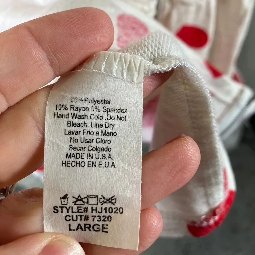 Hopely Women's Large Short Sleeve Zip Up Hoodie Cream Red Hearts Ruffle Hem - Image 4