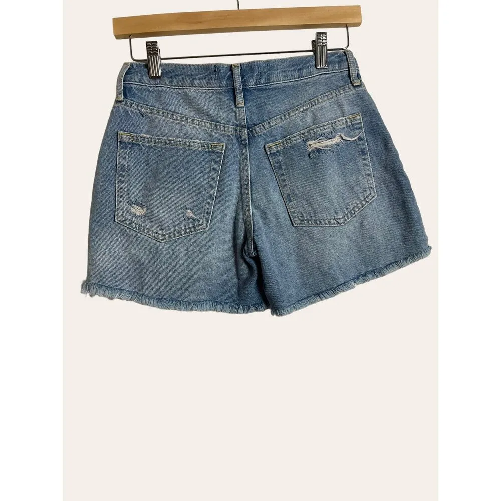 Free People Distressed Ripped Cut Off Blue Denim Casual Jean Shorts Size 24 - Image 2