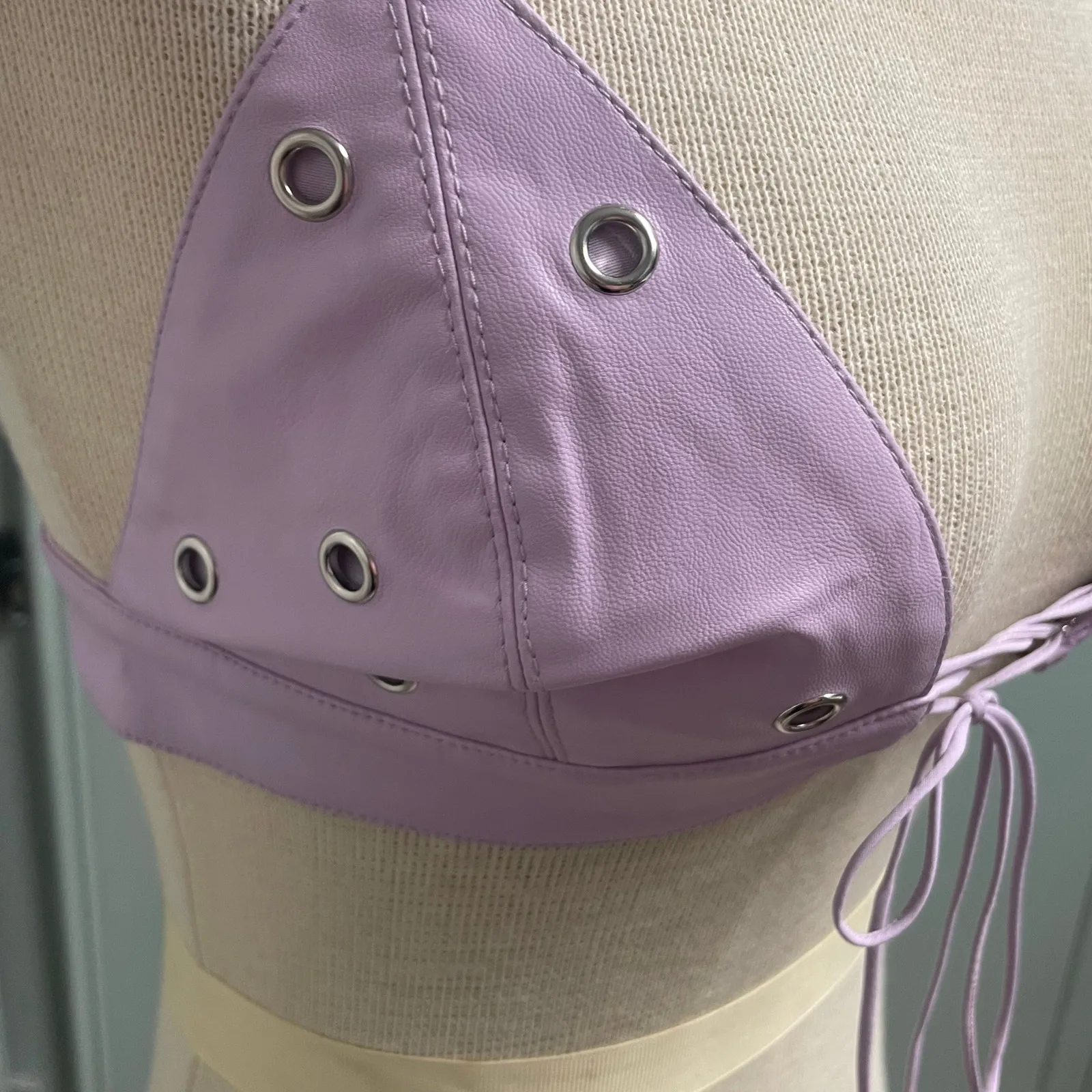 For Love & Lemons Roxie Bralette Purple Faux Leather Grommets NEW Small - Image 6