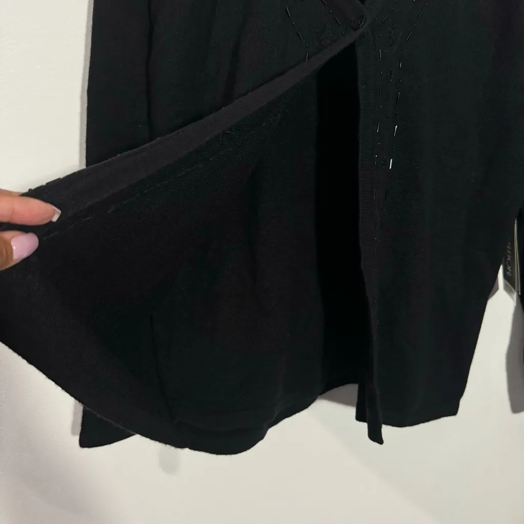 NWT Sag‎ Harbor Cardigan With Built In Tank With Beads Black Size Medium Petite - Image 7