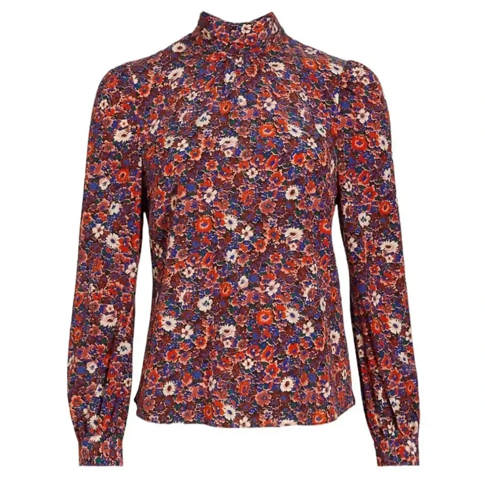 Veronica Beard Silk Chilton Floral Tie Back Blouse Berry Multi Size 2 NWT - Image 3