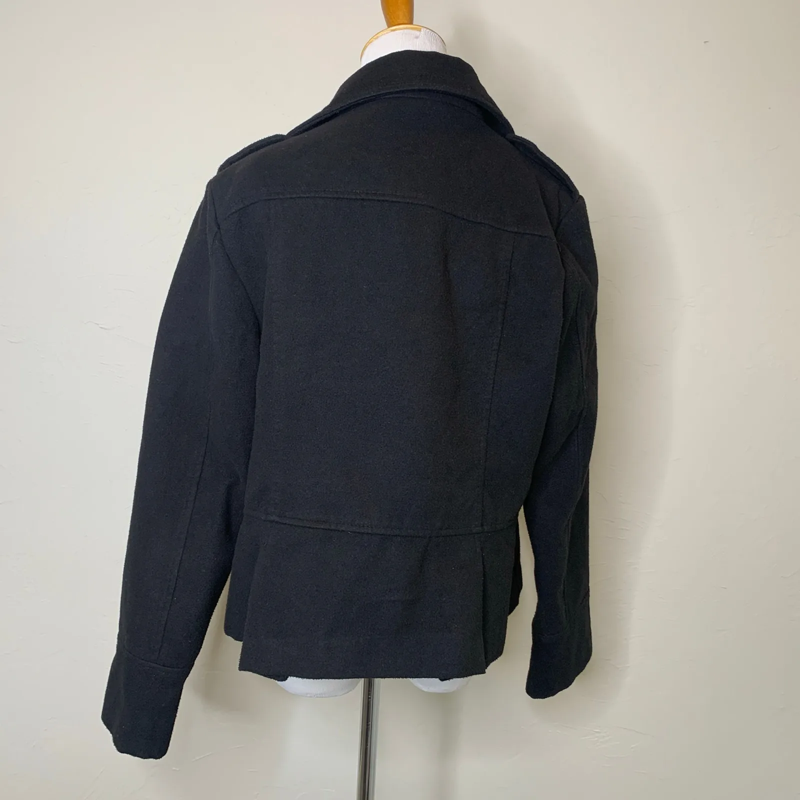 Black Double Breasted Pea Coat Sz XL - Image 2