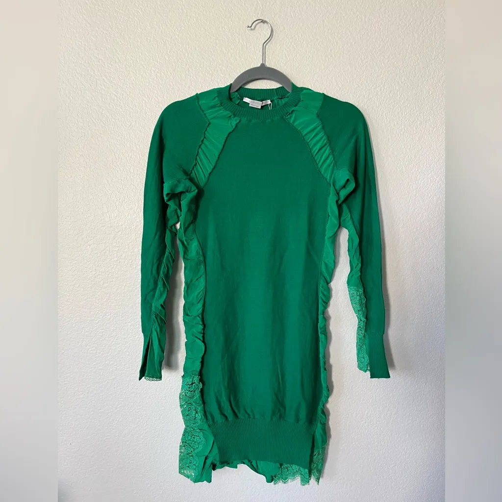 Stella McCartney Silk Mix Knit Sweater Lace Dress Kelly Green Women's Size 34/XS - Image 3