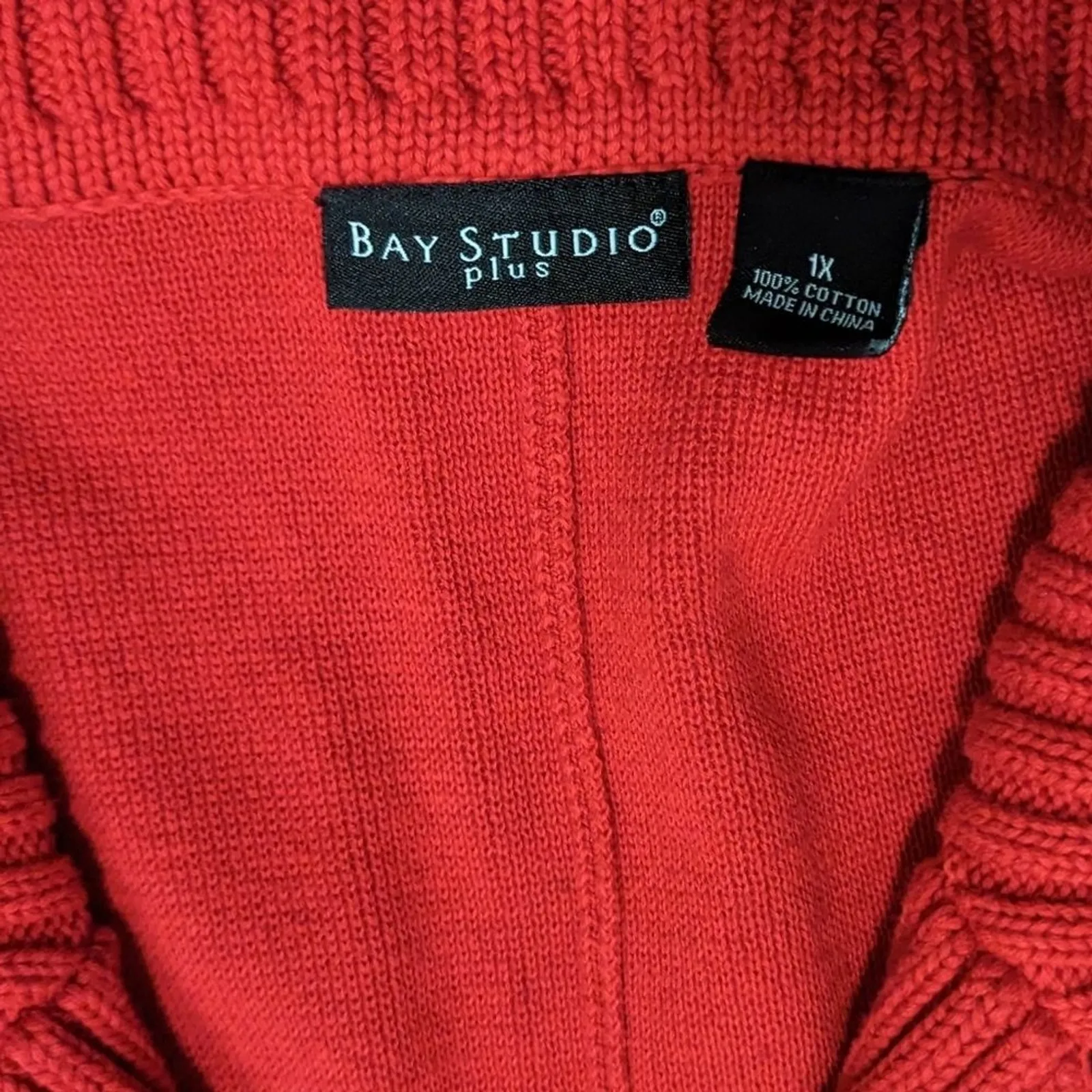 Bay Studio Plus 1X Red Double Breasted Cardigan Sweater Jacket - Image 2