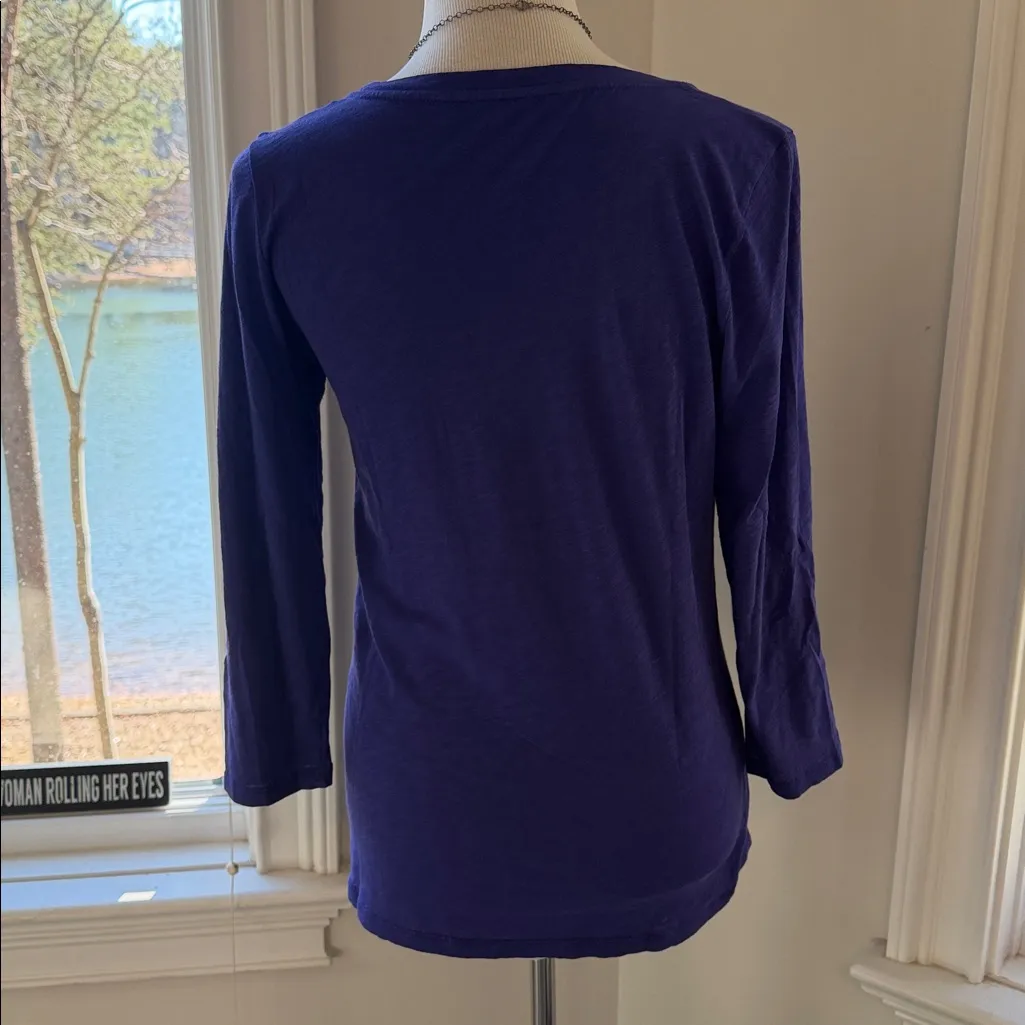 J Crew Purple Vintage Cotton 3/4 Sleeve Scoop neck Tee, Medium, Like New - Image 5