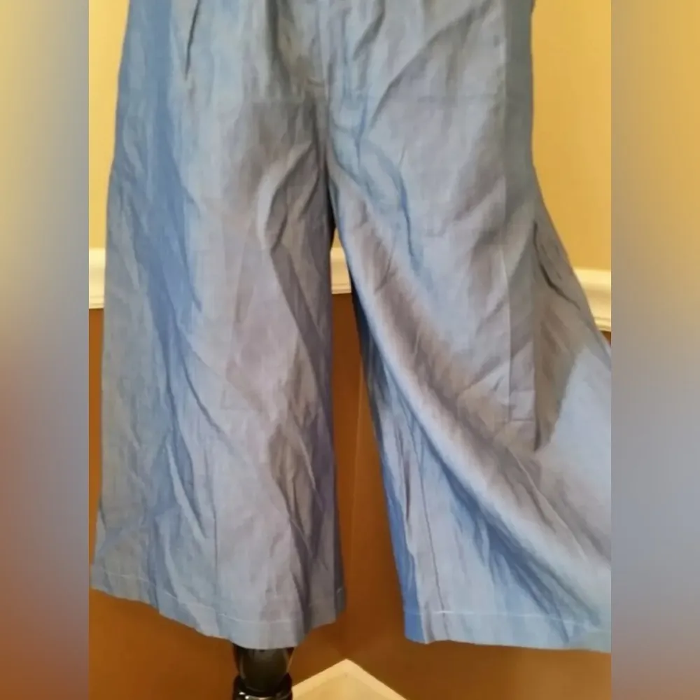 Modcloth Blue Chambray Wide Leg Culottes of Luck by A/S Anna Smith Linen Cotton Size 8 - Image 2