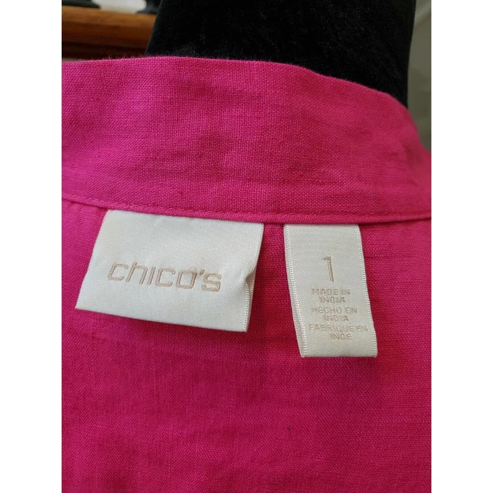 Chico's Women's Solid Pink 100% Linen Long Sleeve Casual Jacket Blazer Size 1 - Image 8
