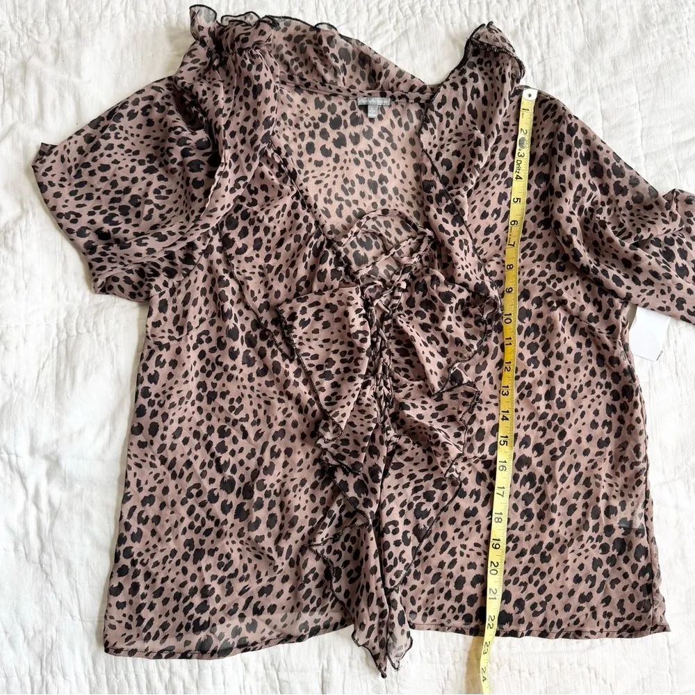 Charlotte Russe Leopard Ruffle Sheer Romantic Career Work Blouse Deadstock L - Image 12