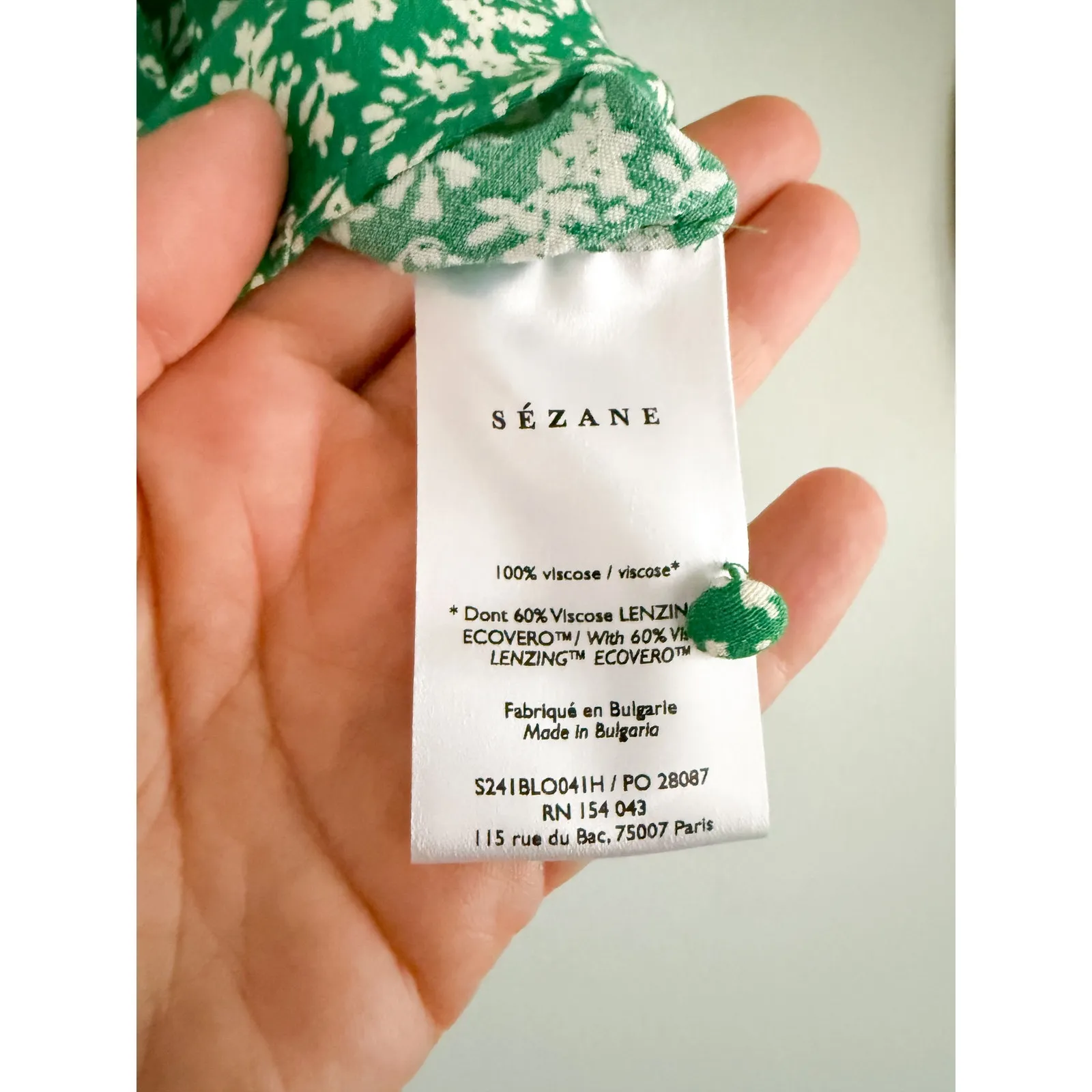 Sézane | Eloine Blouse Garden Green Floral Tie Front | Sz 2 - Image 6