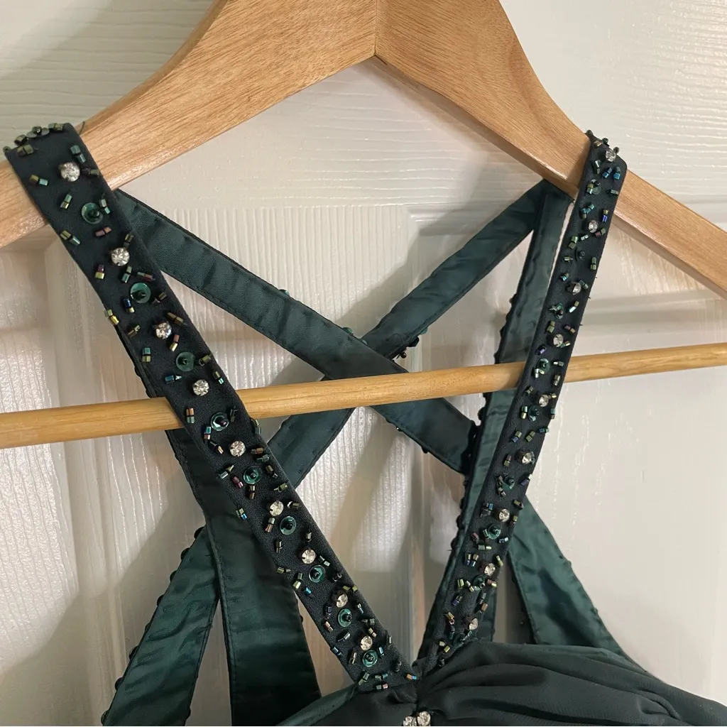Cassandra Stone Green Formal Evening Gown Size 6 rhinestone beaded old money - Image 5