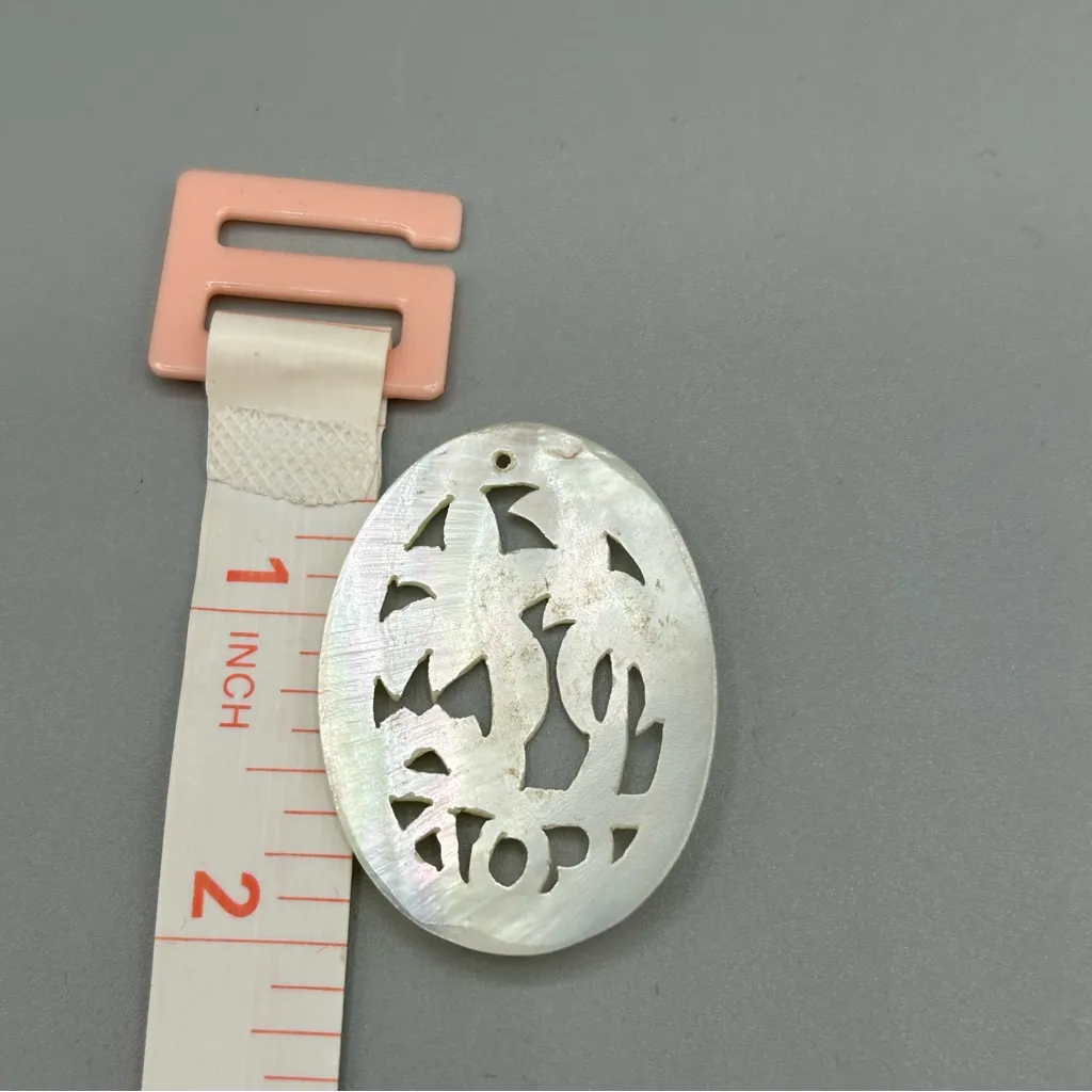 Carved Mother of Pearl Palm Tree Pendant | Vintage Beach Shell Charm - Image 3