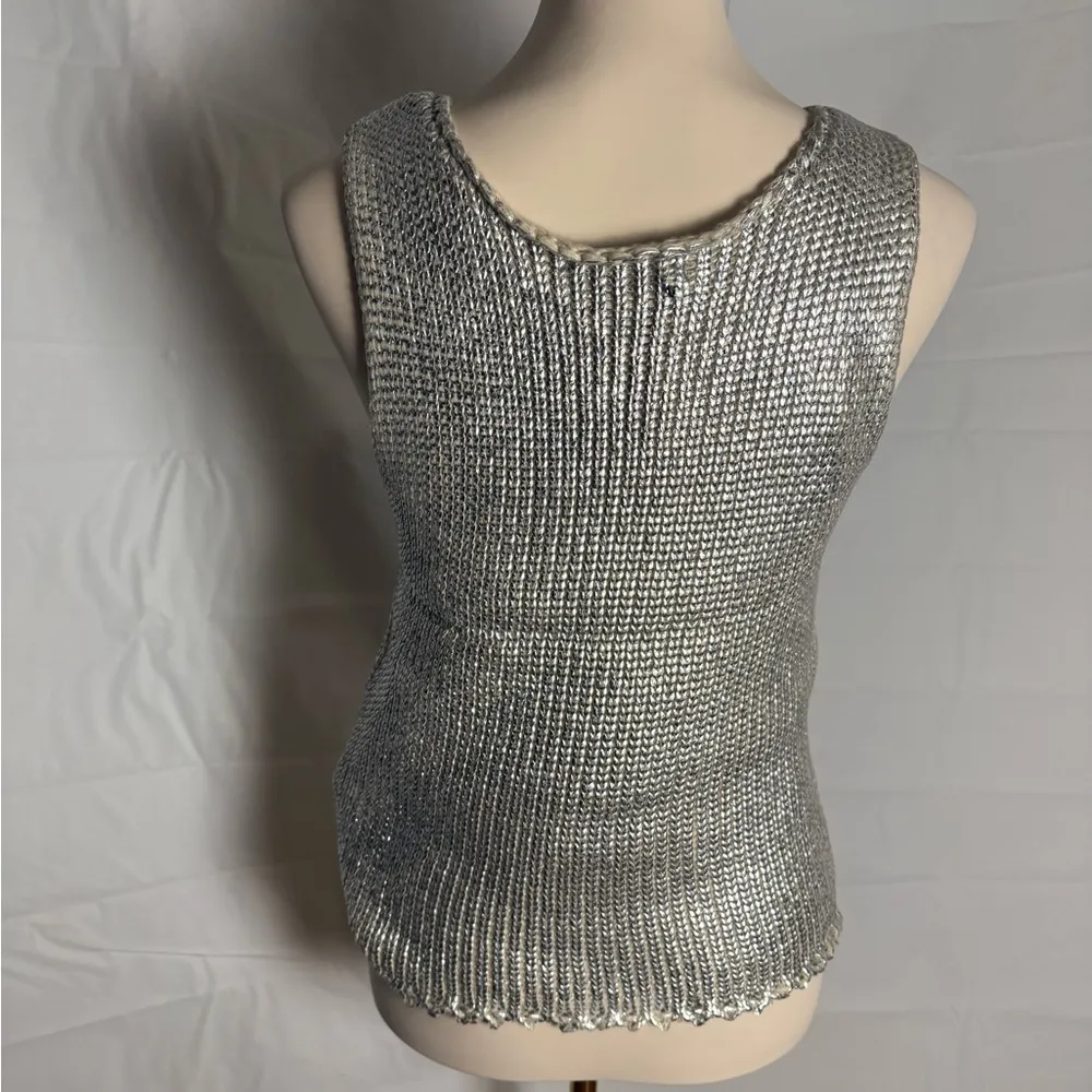 Deluc Silver Embellished Fitted Tank Top Size L - Image 5