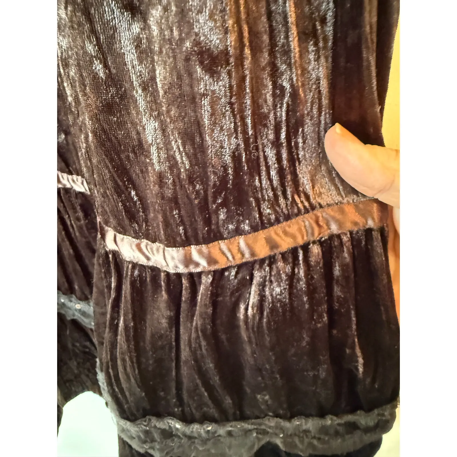 Vintage Apollo Tiered Skirt Medium Brown Crushed Velvet Boho Gothic Y2K Festival - Image 4