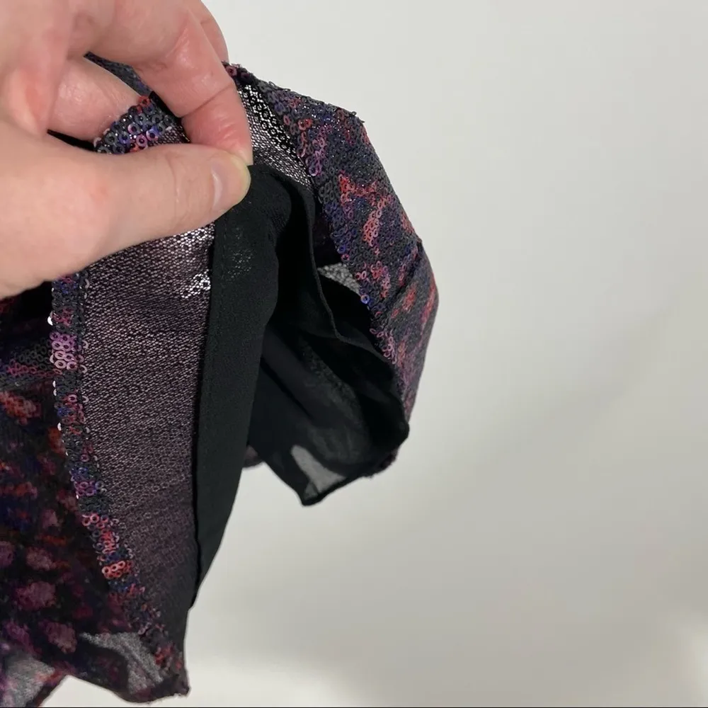 NEW RACHEL Rachel Roy Multicolor Sequin Sheer Long Sleeve Dress Size Medium Purple - Image 7