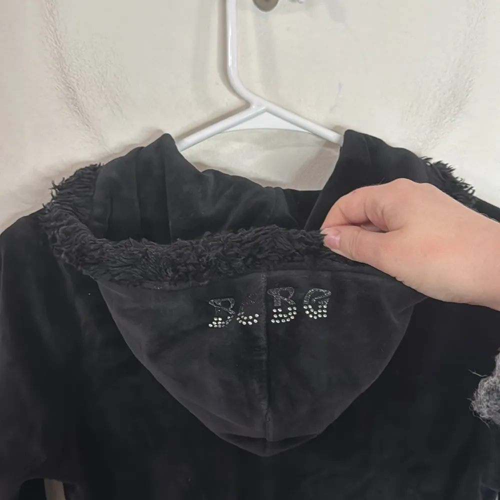 BCBGMaxAzria Velour Black Zip Hoodie spell out logo crystal bling Y2K size S - Image 12