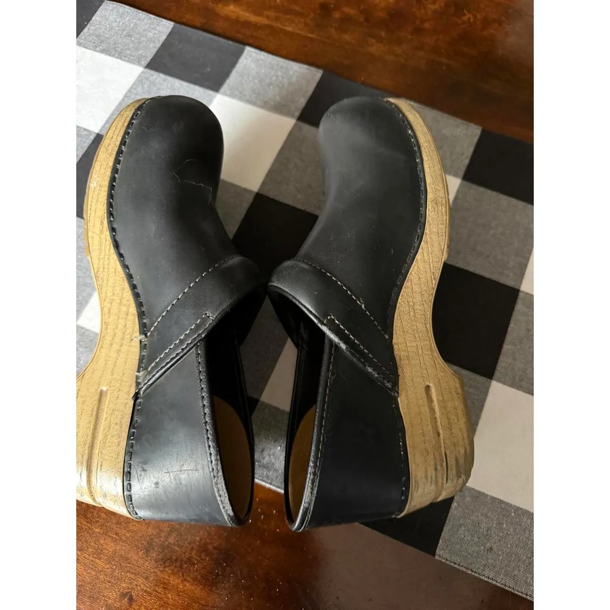 Black Leather Dansko Clogs with Wooden Sole - Image 7