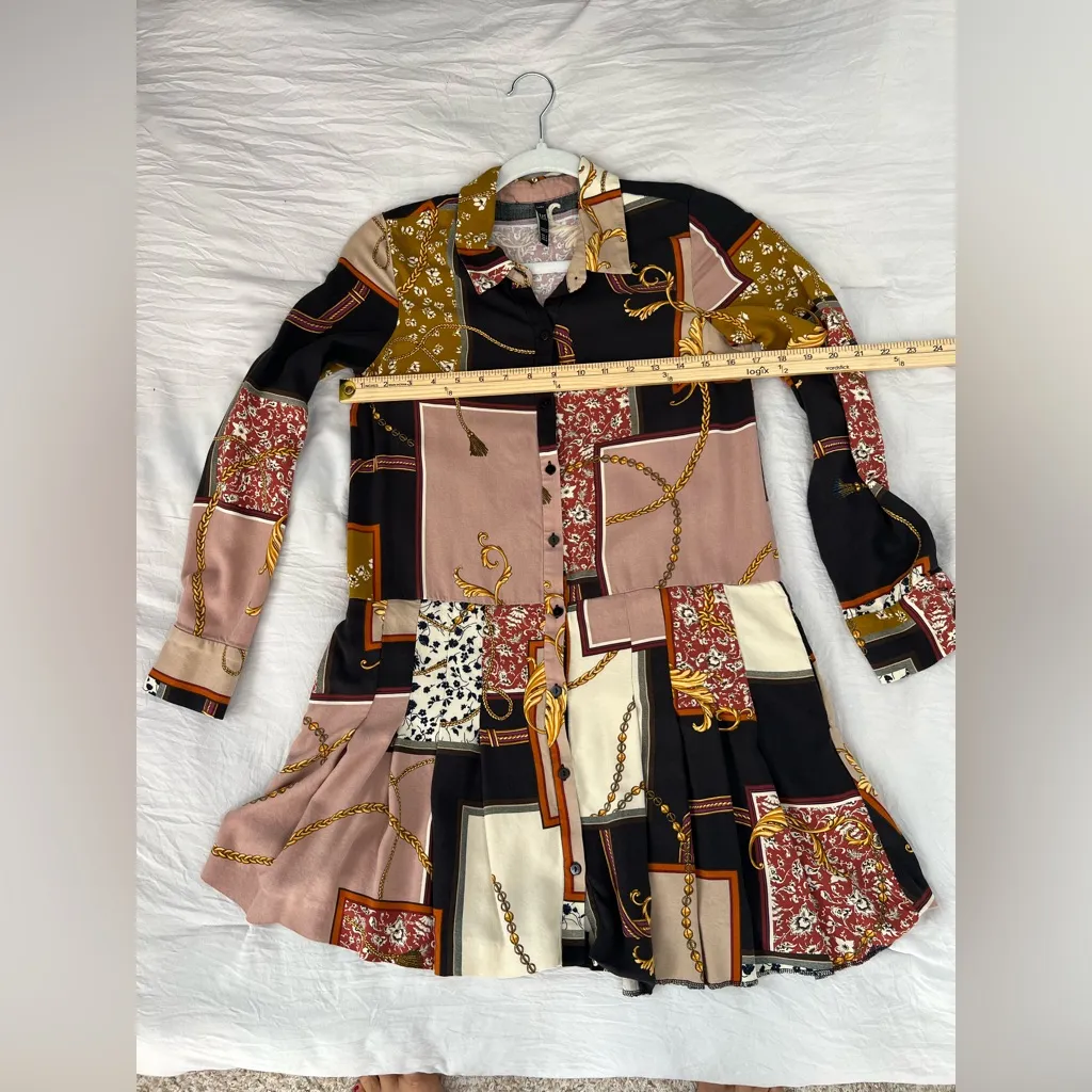 Zara Chain Patchwork Print Shirt Dress Size Small‎ - Image 5