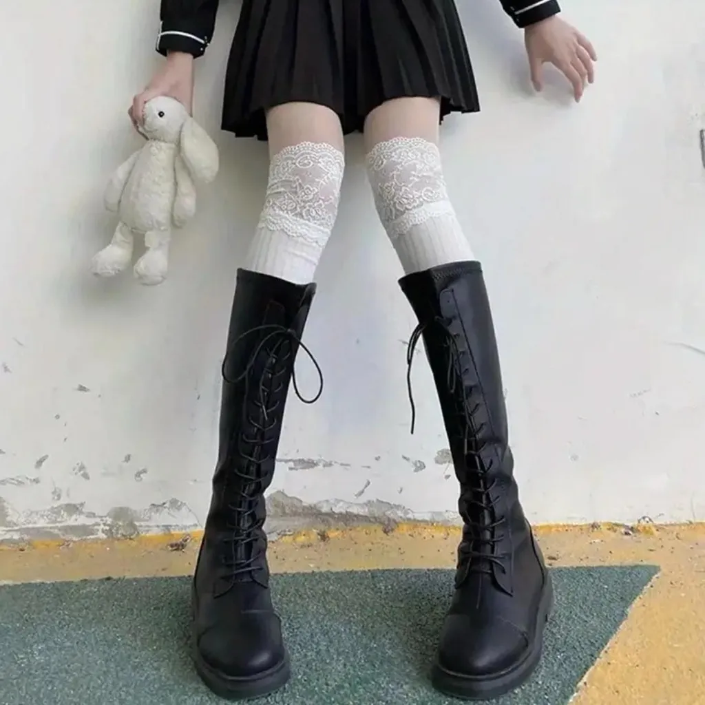 White Lace Top Thigh High Sock - Image 10