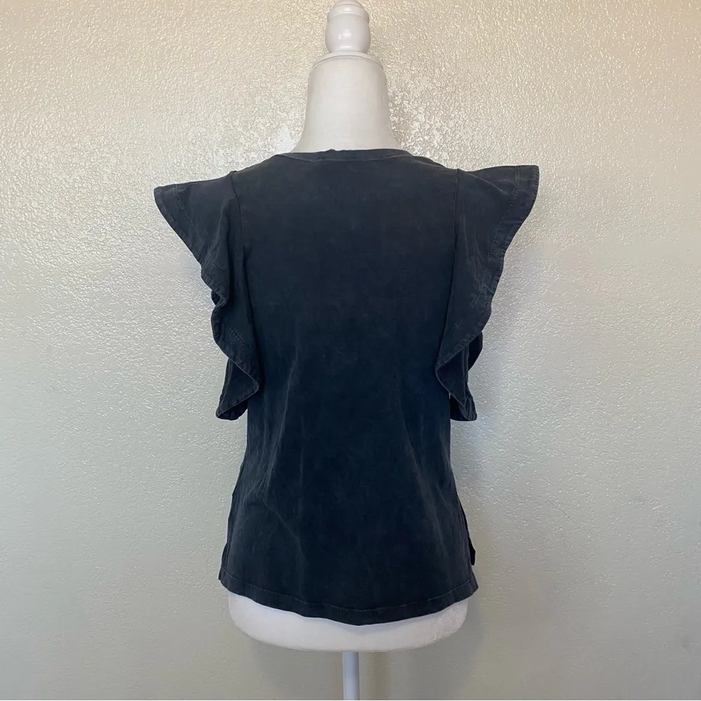 All Saints Lara Ruffle Cami Blouse in Acid Washed Black Size US 2 NWT - Image 5