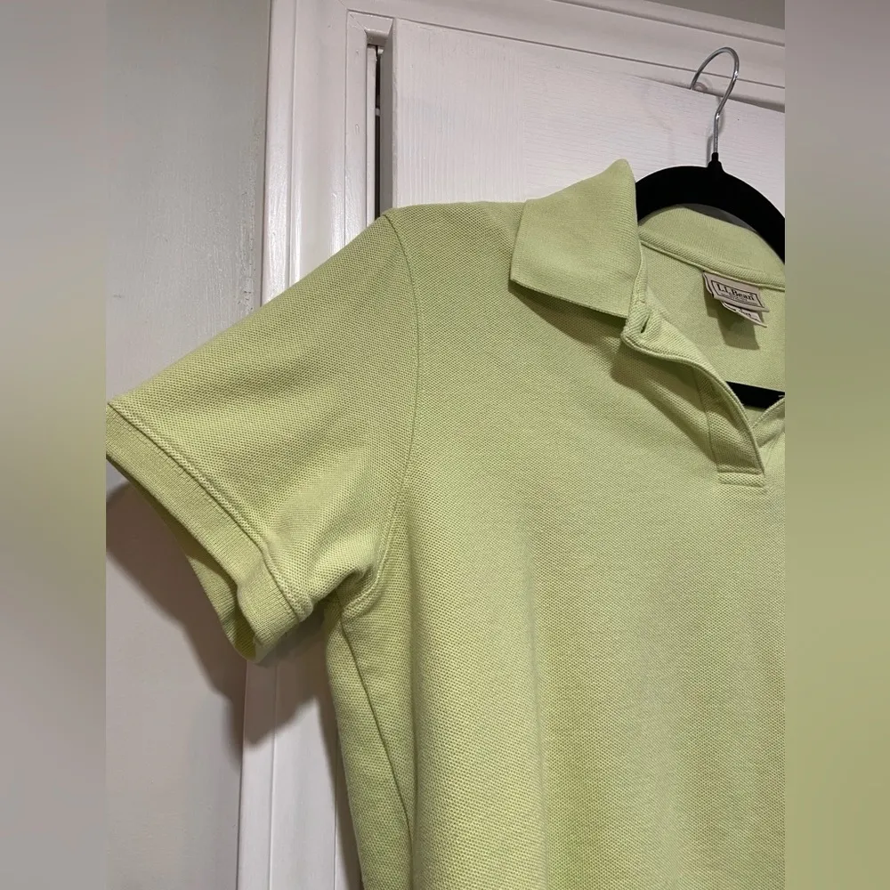 L.L. Bean Women’s Size Small Lime Green Cotton Short Sleeve Polo Shirt Collared - Image 5