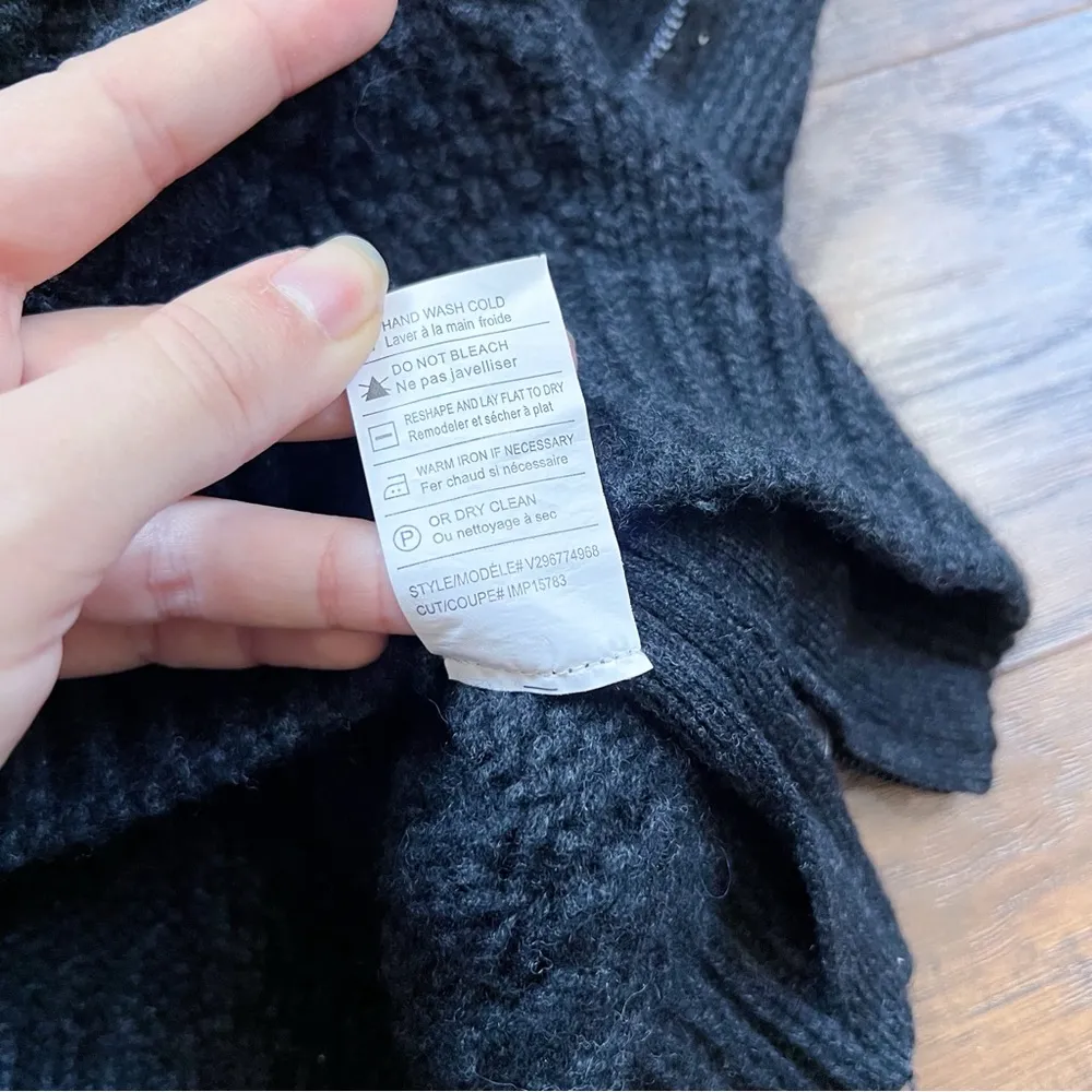 Vince • Yak Cable Knit Poncho Sweater zip front oversized Dark Slate grey wool - Image 9