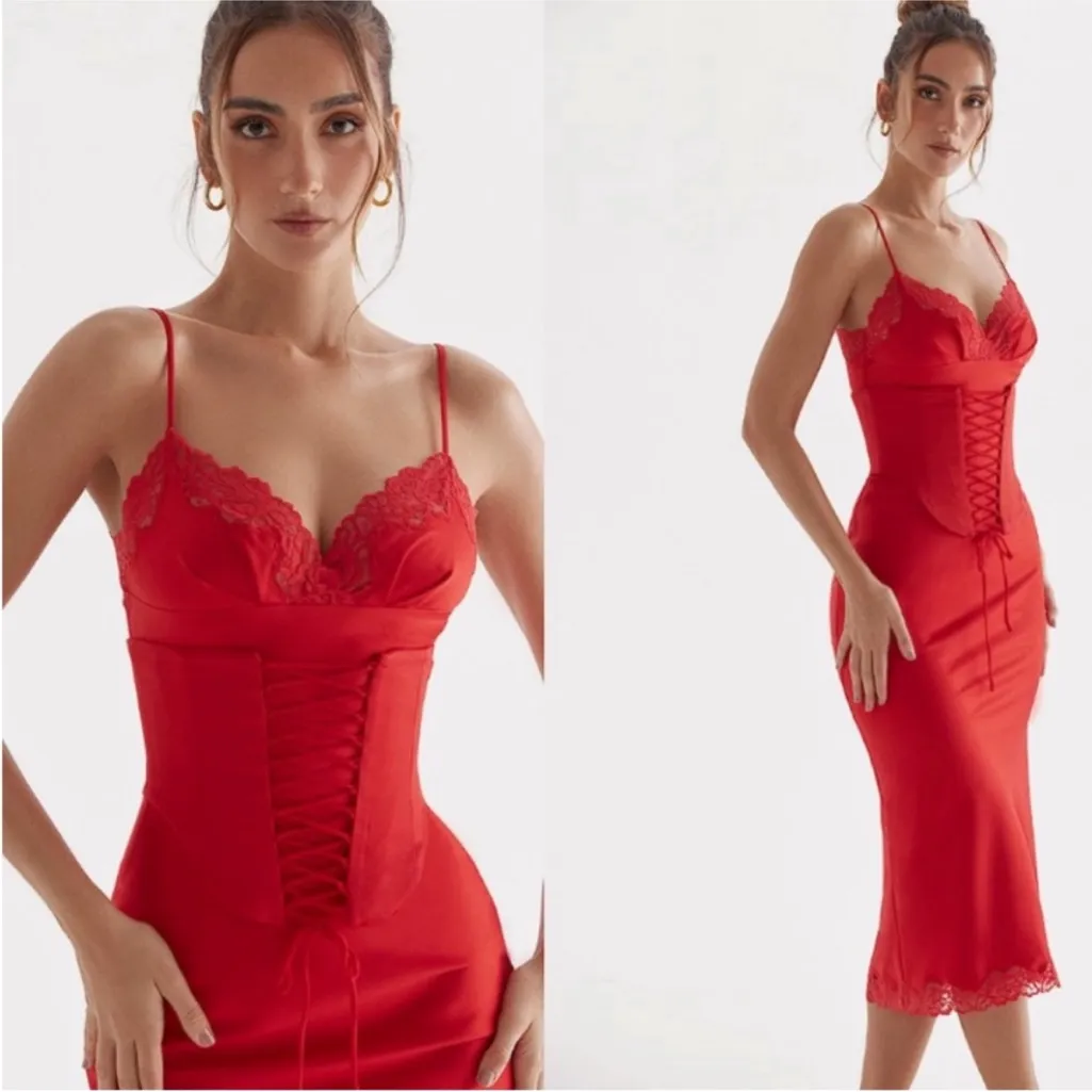 HOUSE OF CB XL D-DD  'Salma' Red Rose Satin Slip Dress NWOT‎ - Image 12