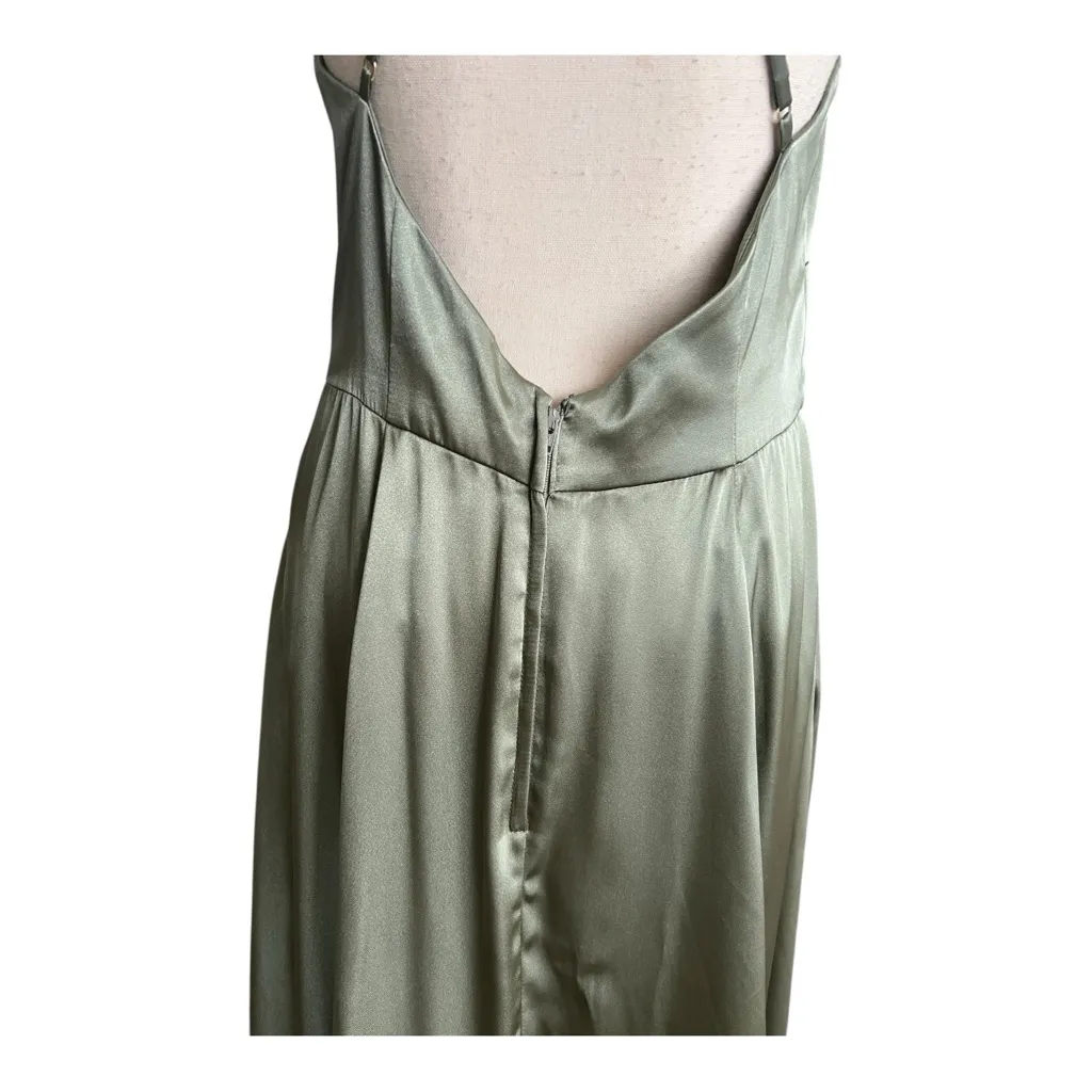 Galina Signature Charmeuse Keyhole Criscross Satin Plunge Halter Gown Size 10 Green - Image 9