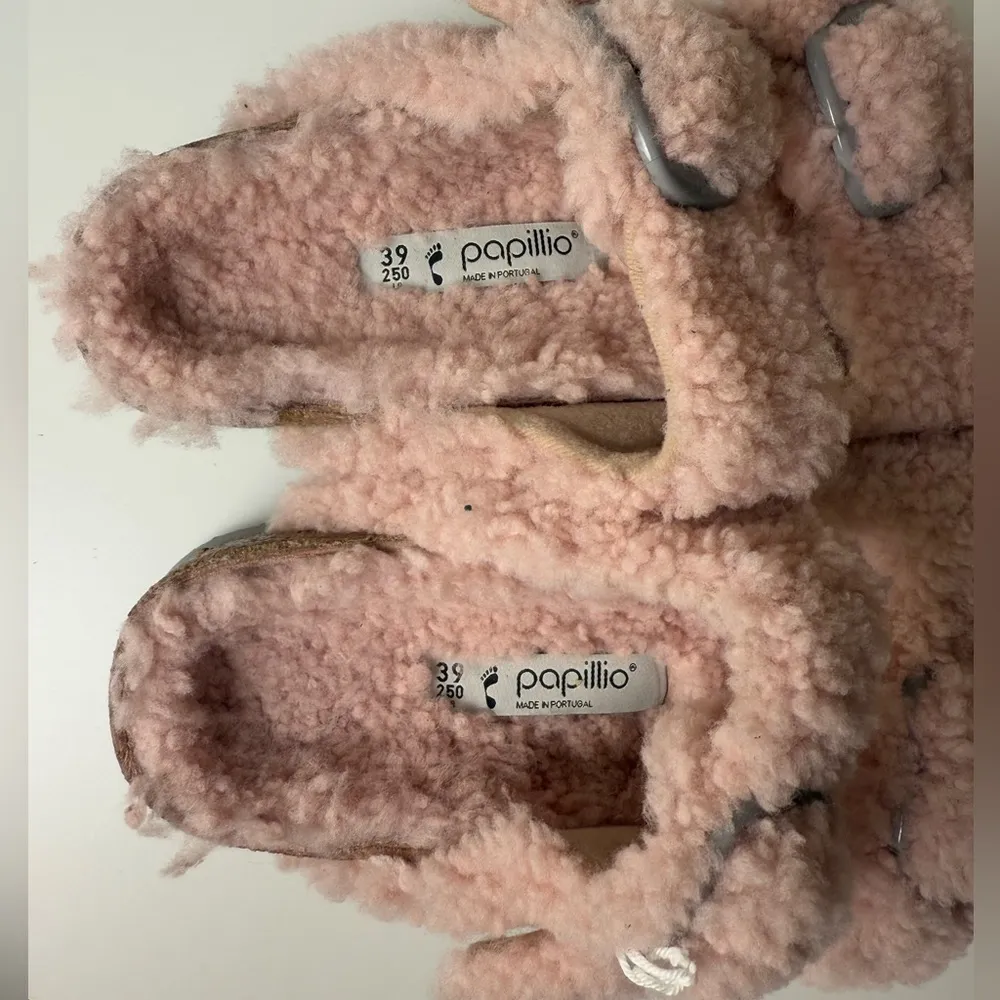 Birkenstock Arizona Big Buckle Shearling Sandals Teddy Crystal Rose 8 - Image 5