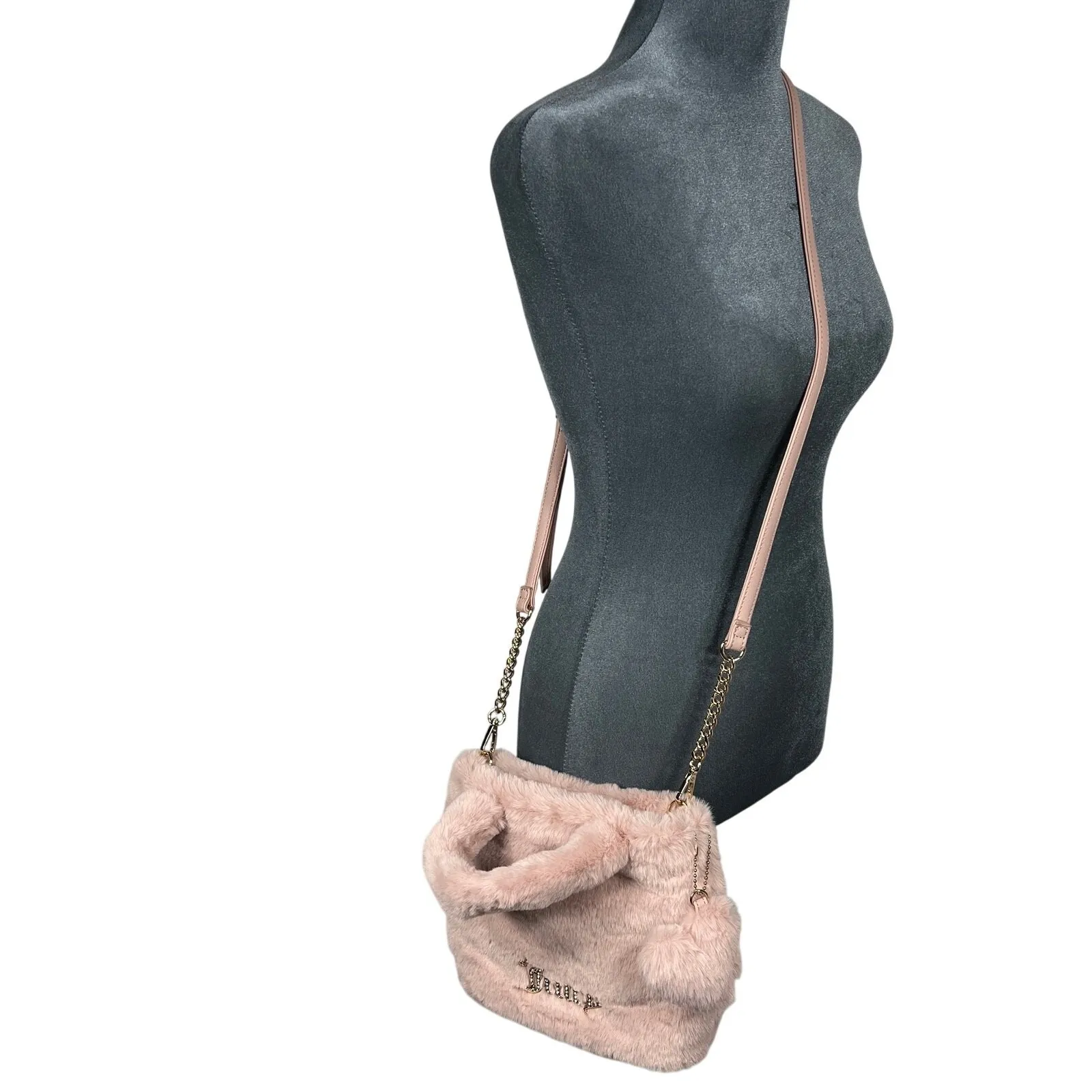 Juicy Couture Fluffy Mini Tote Bag Purse Handbag Blush Pink Bling Heart Spellout - Image 13