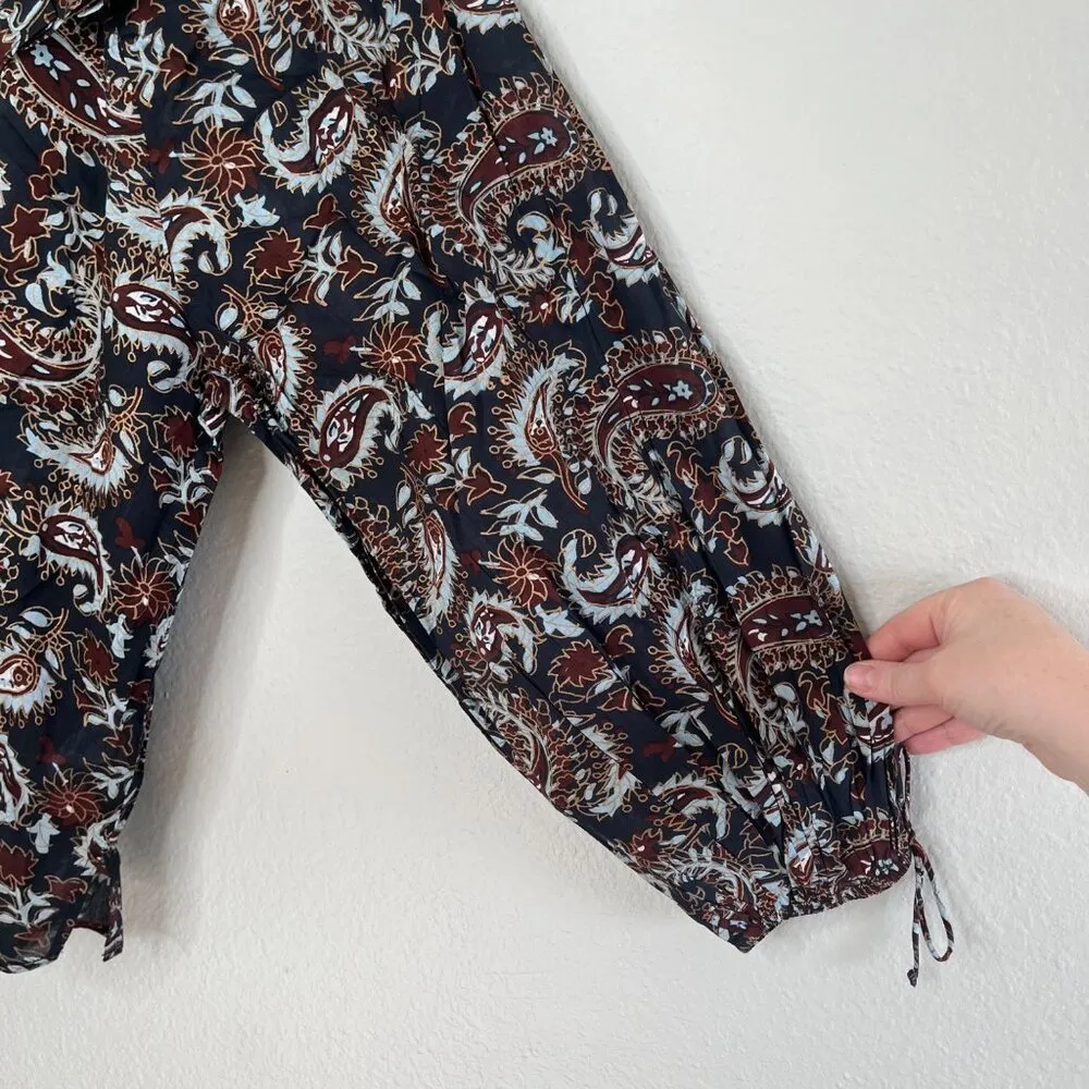 Cleobella Womens Jillian Organic Cotton Ruffled Collar Boho Paisley Blouse Size - Image 7