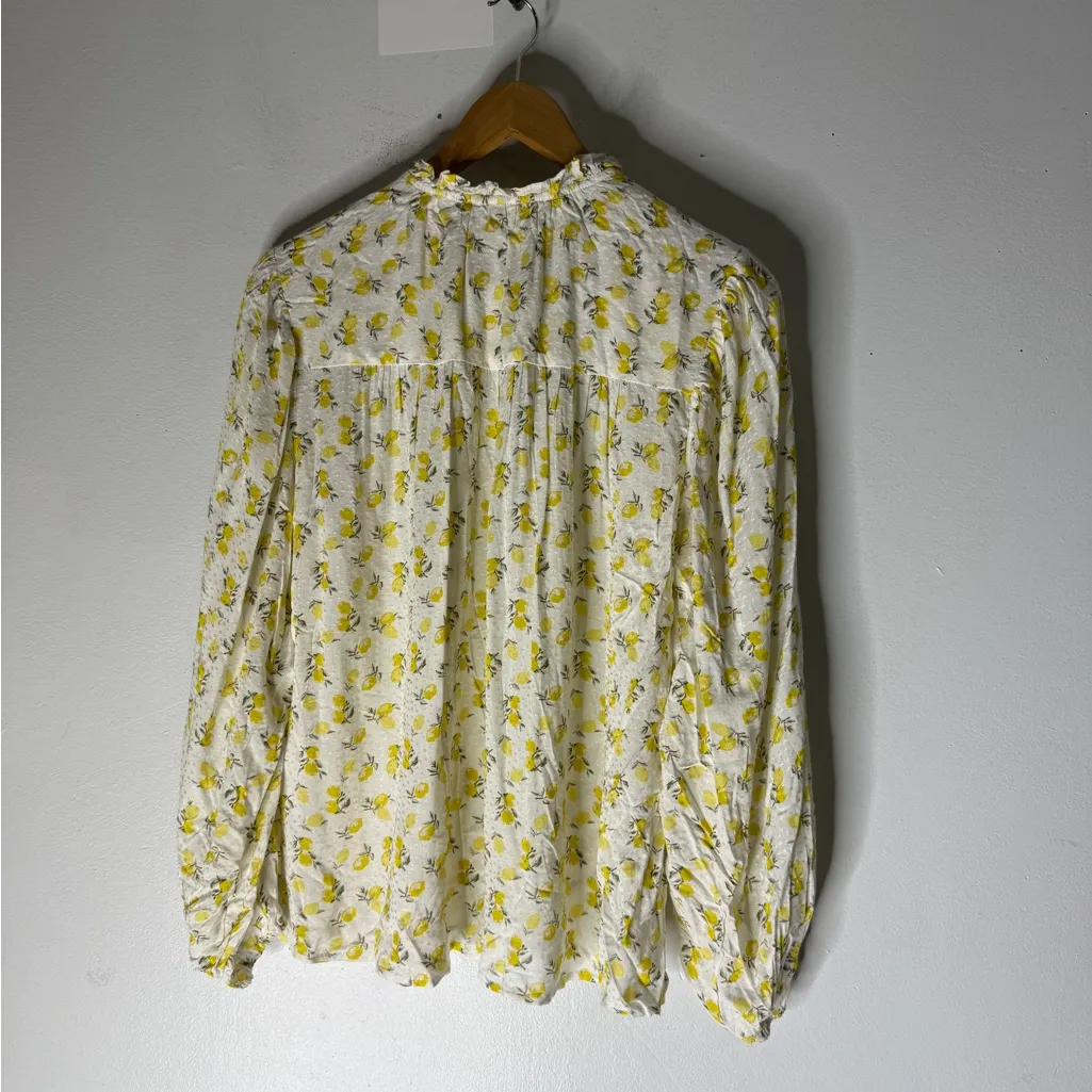 Dylan  White Yellow Lemon Print Long Sleeve Blouse Small - Image 2