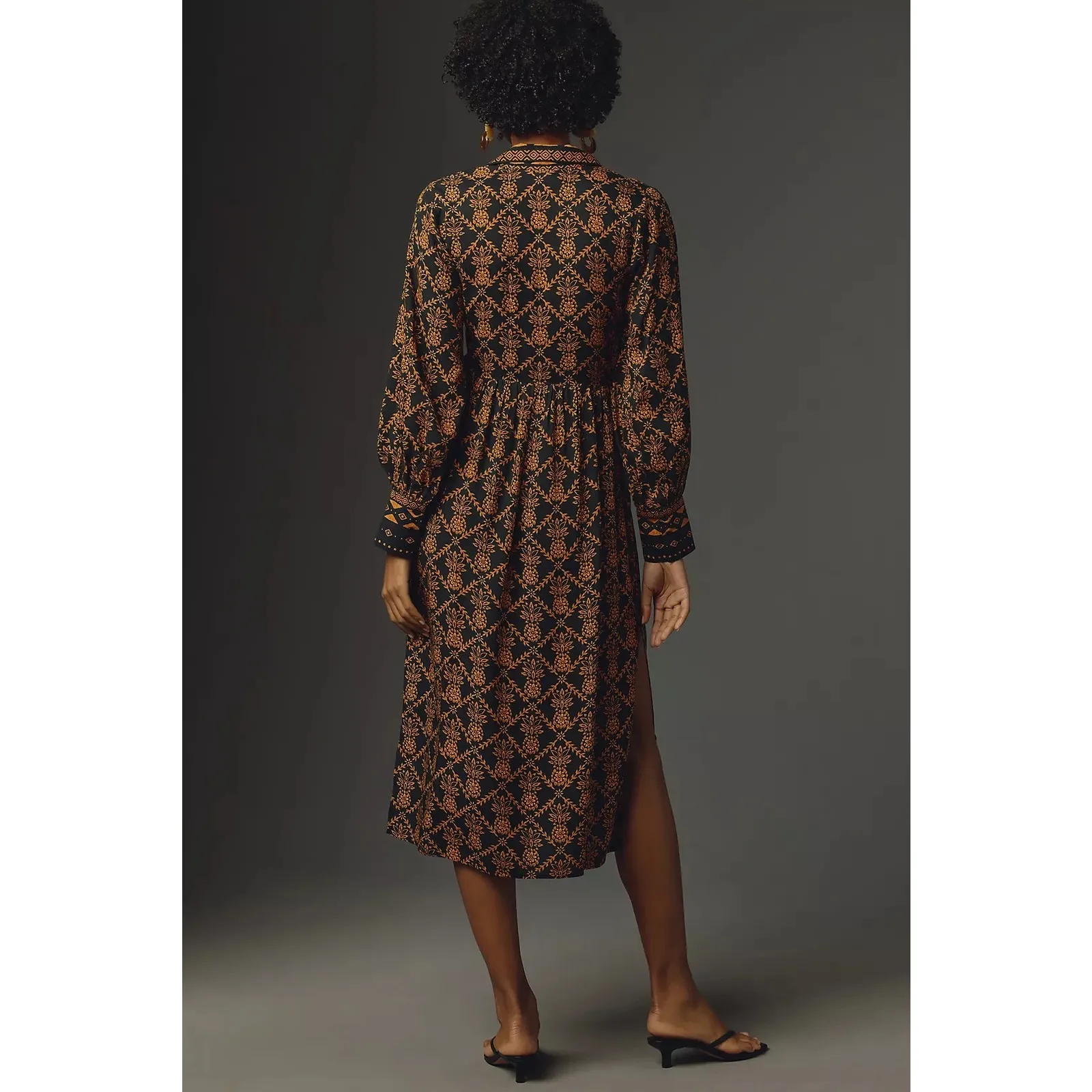 Women's Anthropologie Farm Rio Long-Sleeve V-Neck Printed Tie-Front Midi Dress - Image 4