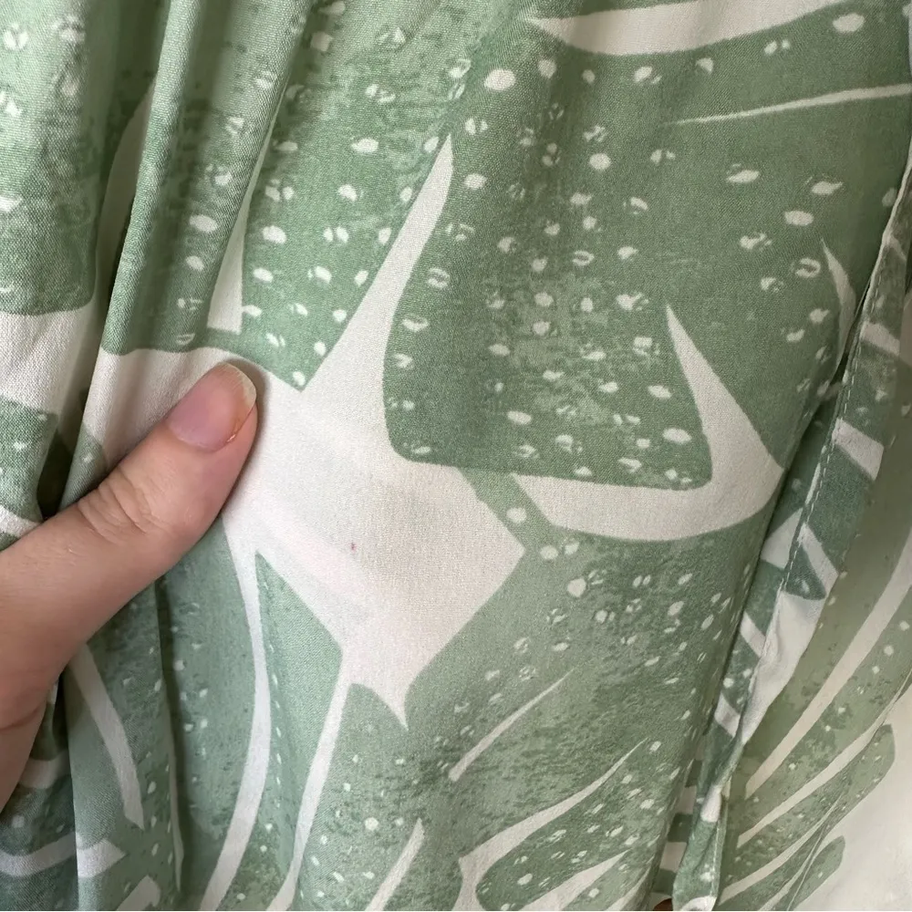 Bohemian women’s wide leg high waist white with green leaves summer pants med - Image 5